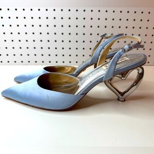 Badgley Mischka Lucille Heart Heel Slingback Pumps Light Blue Silver Hearts 10M